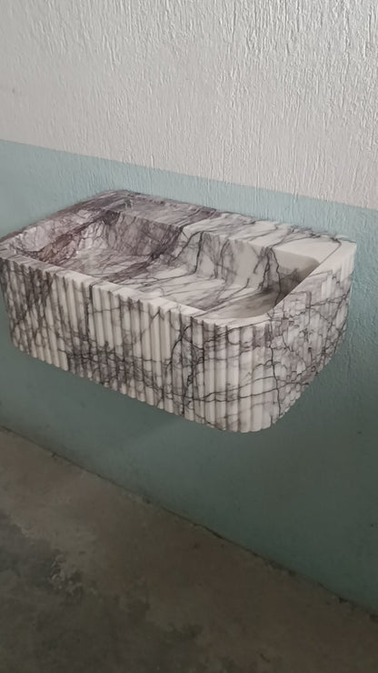Fluted Farm Sink - Handmade Marble Powder Bathroom Sink, Vanity Basin