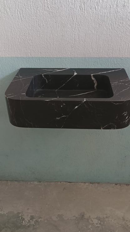 Nero Marquina Black Marble Sink, Floating Stone Bathroom Sink, Wall-Mounted Marble Basin, Custom Black Stone Sink, Elegant Bathroom Sink