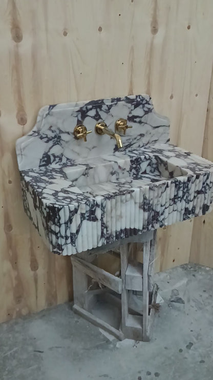 Calacatta Viola Sink - Luxury Marble Farmhouse Vanity, Wall Mounted Powder Room Basin