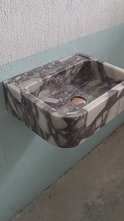 Calacatta Viola Small Marble Sink - Elegant Bathroom Basin, Wall Mounted