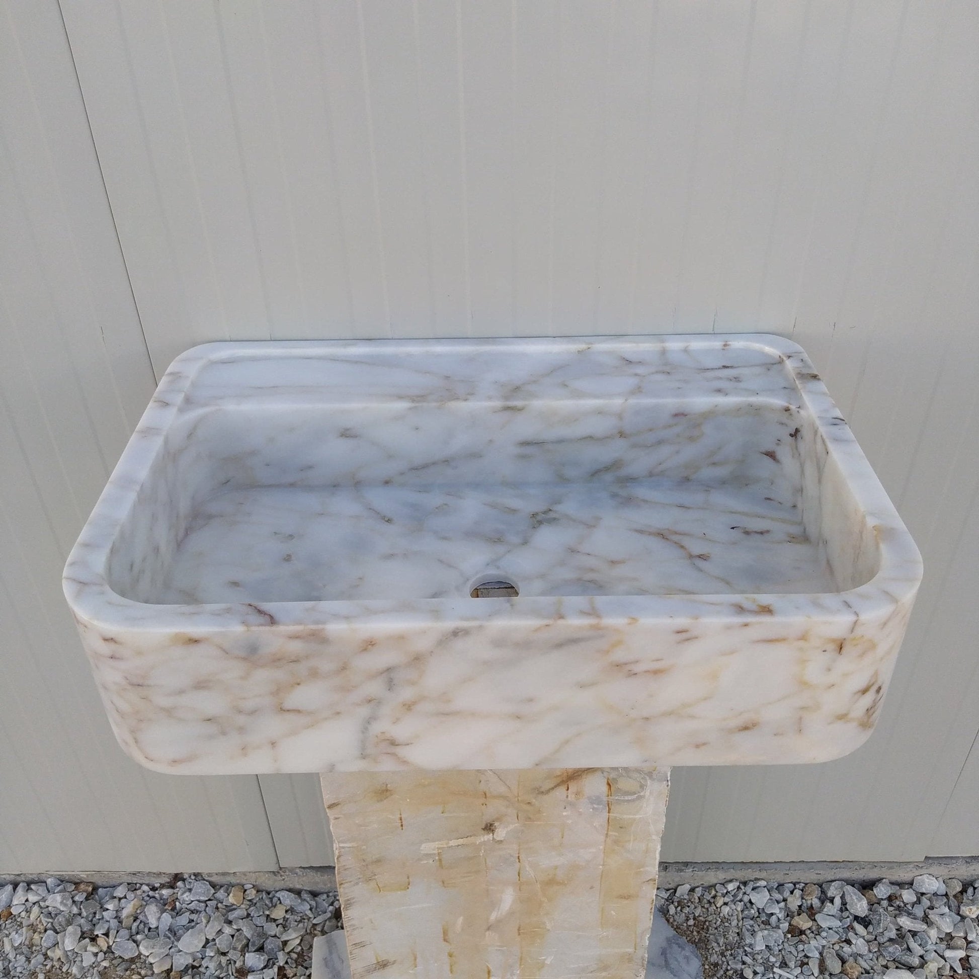 Ready to ship sink, Gold Marble Sink, 24 inch Floating Vanity, Wall Mount Marble Sink Bathroom, Marble Vanity Gold Calacatta, Stone Sink - Zeus Marble