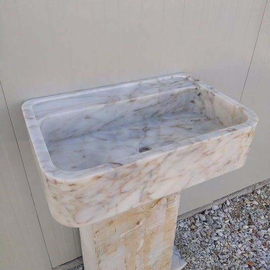 Ready to ship sink, Gold Marble Sink, 24 inch Floating Vanity, Wall Mount Marble Sink Bathroom, Marble Vanity Gold Calacatta, Stone Sink - Zeus Marble