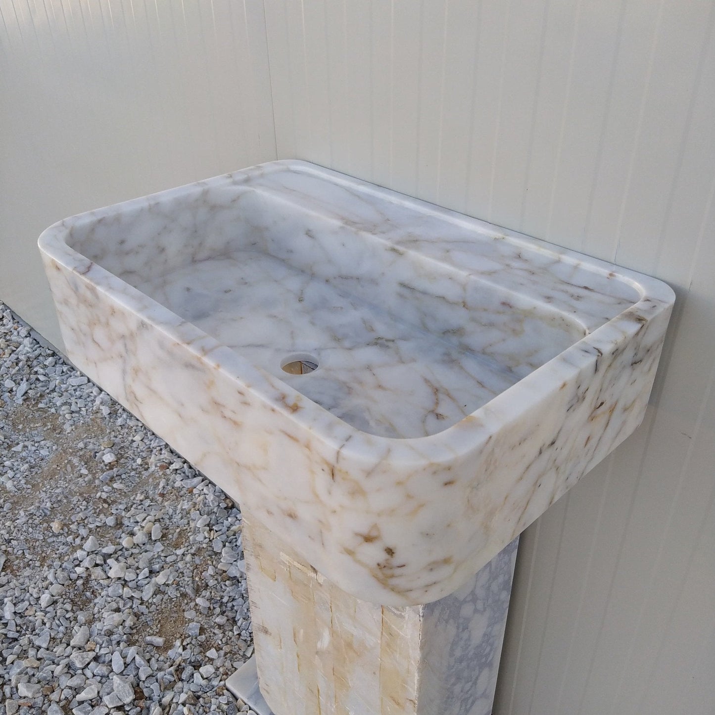 Ready to ship sink, Gold Marble Sink, 24 inch Floating Vanity, Wall Mount Marble Sink Bathroom, Marble Vanity Gold Calacatta, Stone Sink - Zeus Marble