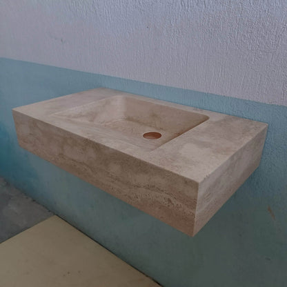 Travertine Marble Sink, Stone Sink Wall Mount, Bathroom Vanity Sink, Custom Travertine Sink, Powder room vanity, Wall hung Travertine Basin - Zeus Marble