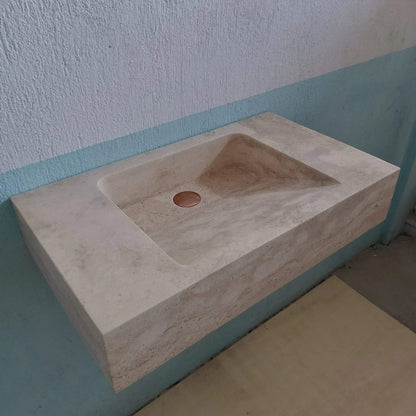 Travertine Marble Sink, Stone Sink Wall Mount, Bathroom Vanity Sink, Custom Travertine Sink, Powder room vanity, Wall hung Travertine Basin - Zeus Marble