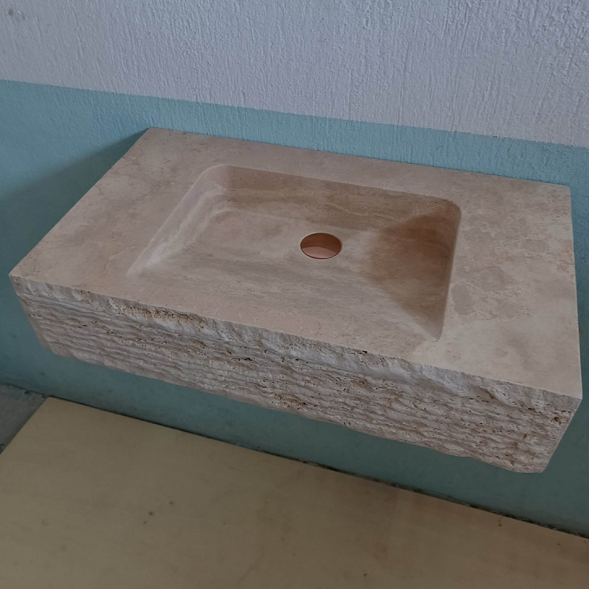 Travertine Sink, Travertine scallop sink, Travertine Chisel Sink, Travertine Vanity Wall Mount, Travertine Floating Sink, Marble Trough Sink - Zeus Marble