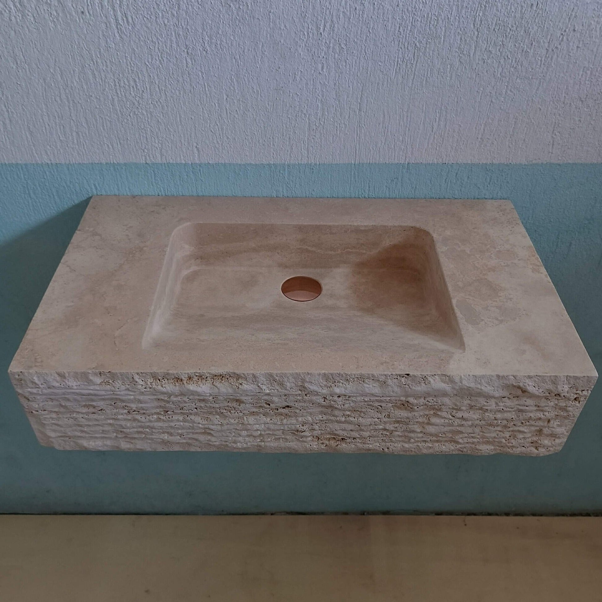 Travertine Sink, Travertine scallop sink, Travertine Chisel Sink, Travertine Vanity Wall Mount, Travertine Floating Sink, Marble Trough Sink - Zeus Marble