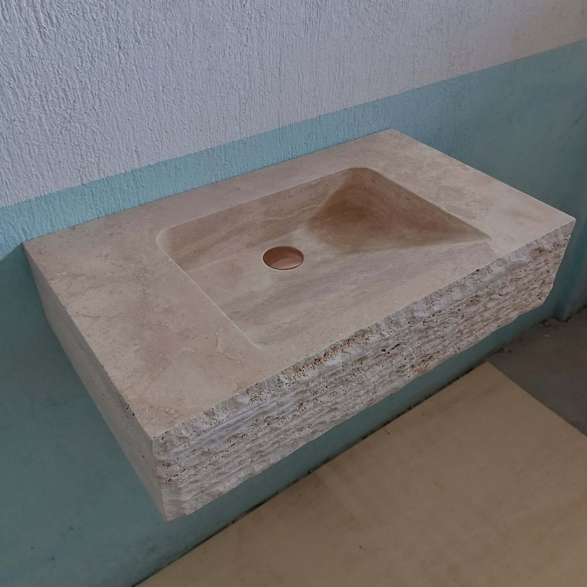 Travertine Sink, Travertine scallop sink, Travertine Chisel Sink, Travertine Vanity Wall Mount, Travertine Floating Sink, Marble Trough Sink - Zeus Marble