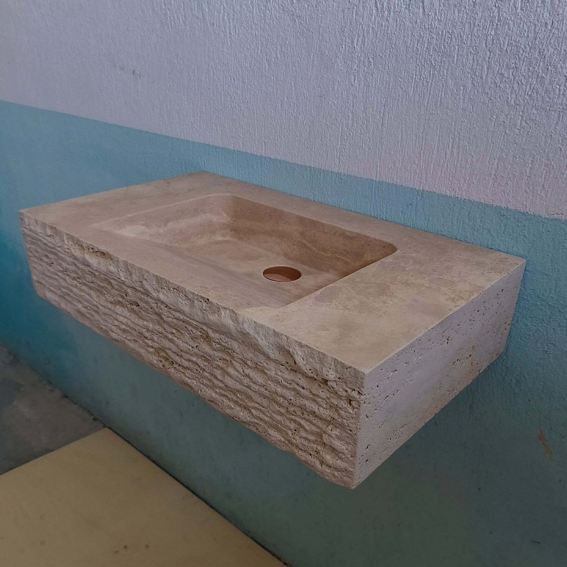 Travertine Sink, Travertine scallop sink, Travertine Chisel Sink, Travertine Vanity Wall Mount, Travertine Floating Sink, Marble Trough Sink - Zeus Marble