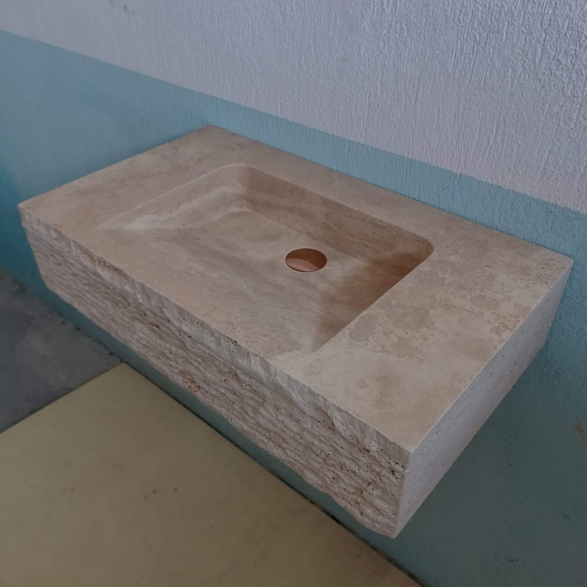 Travertine Sink, Travertine scallop sink, Travertine Chisel Sink, Travertine Vanity Wall Mount, Travertine Floating Sink, Marble Trough Sink - Zeus Marble