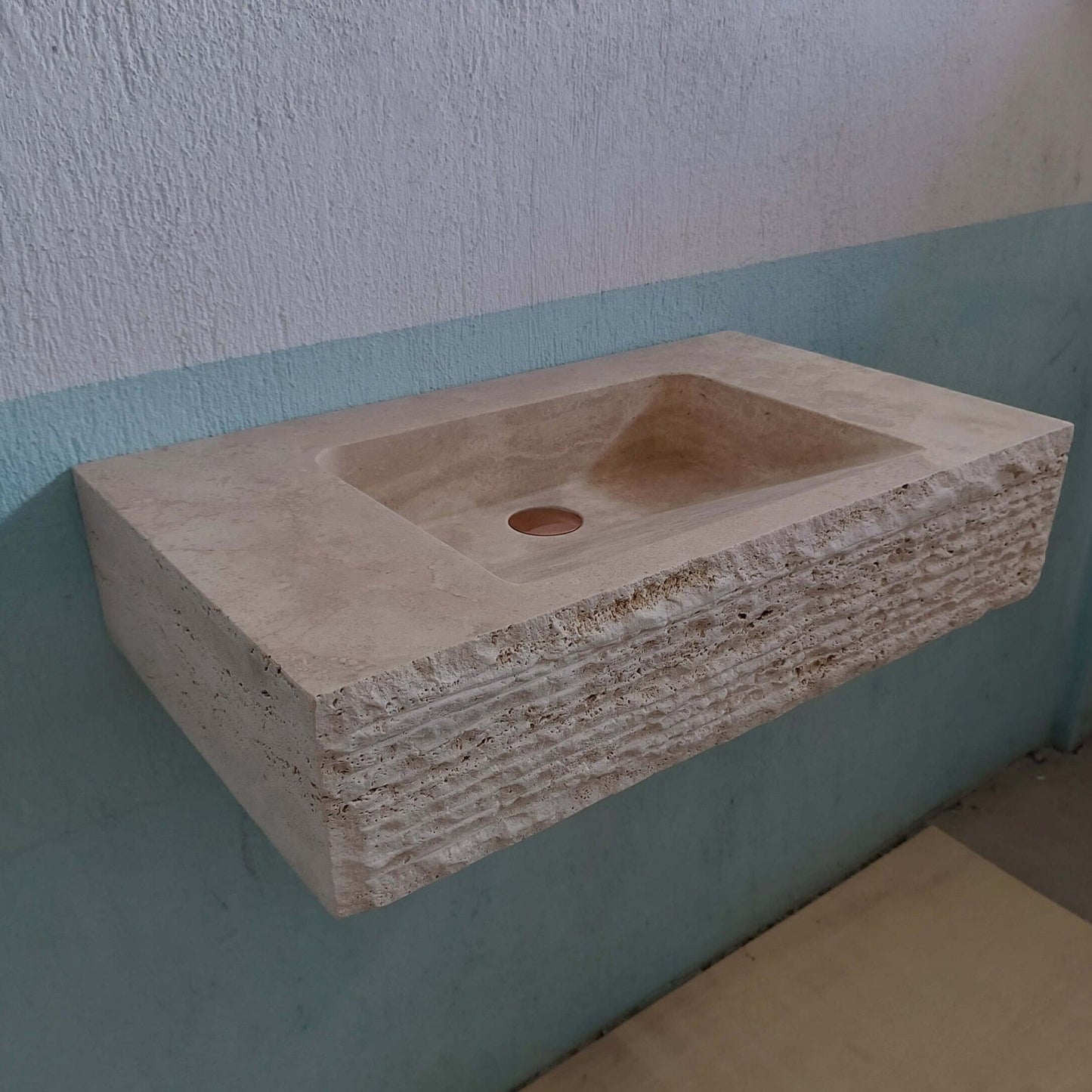 Travertine Sink, Travertine scallop sink, Travertine Chisel Sink, Travertine Vanity Wall Mount, Travertine Floating Sink, Marble Trough Sink - Zeus Marble