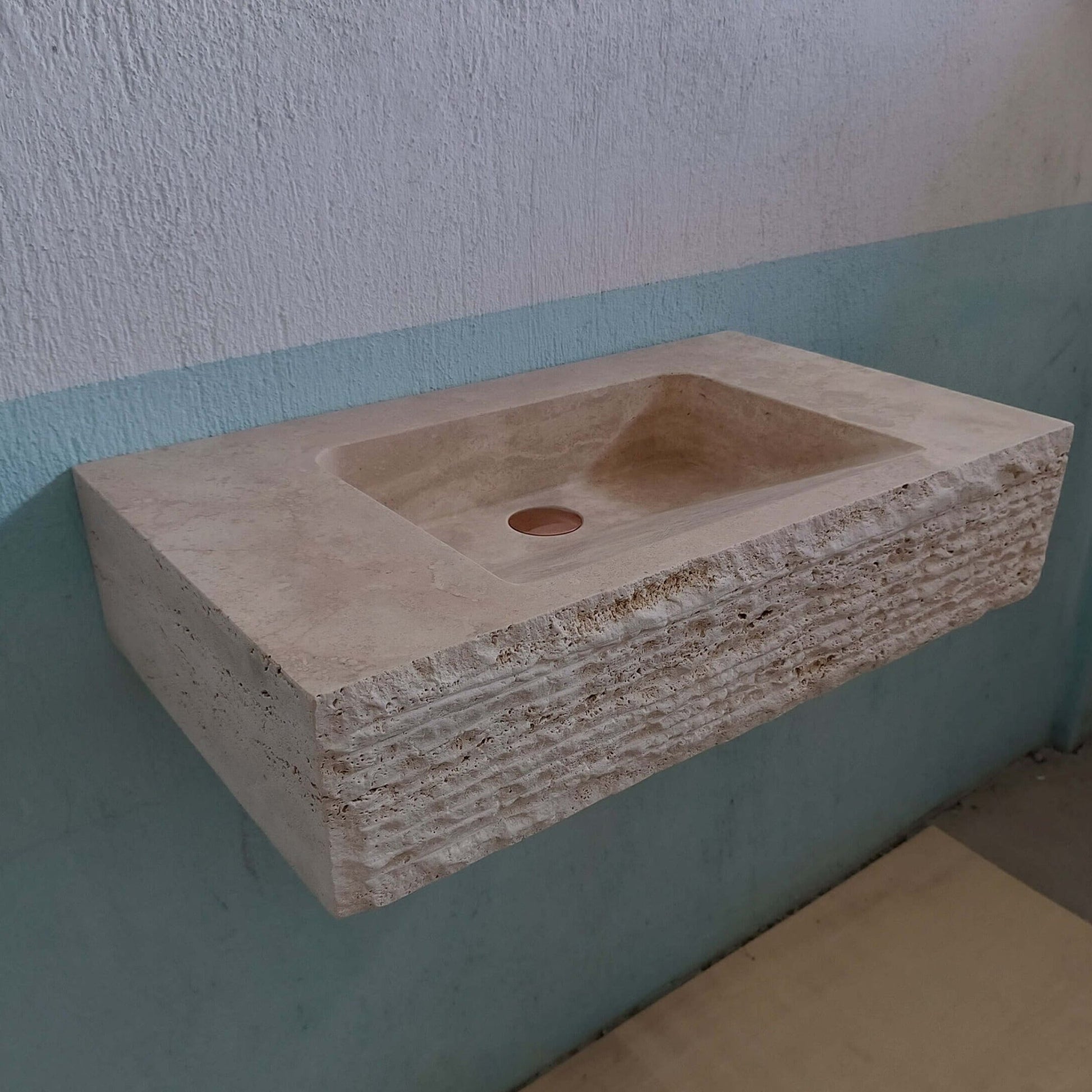 Travertine Sink, Travertine scallop sink, Travertine Chisel Sink, Travertine Vanity Wall Mount, Travertine Floating Sink, Marble Trough Sink - Zeus Marble