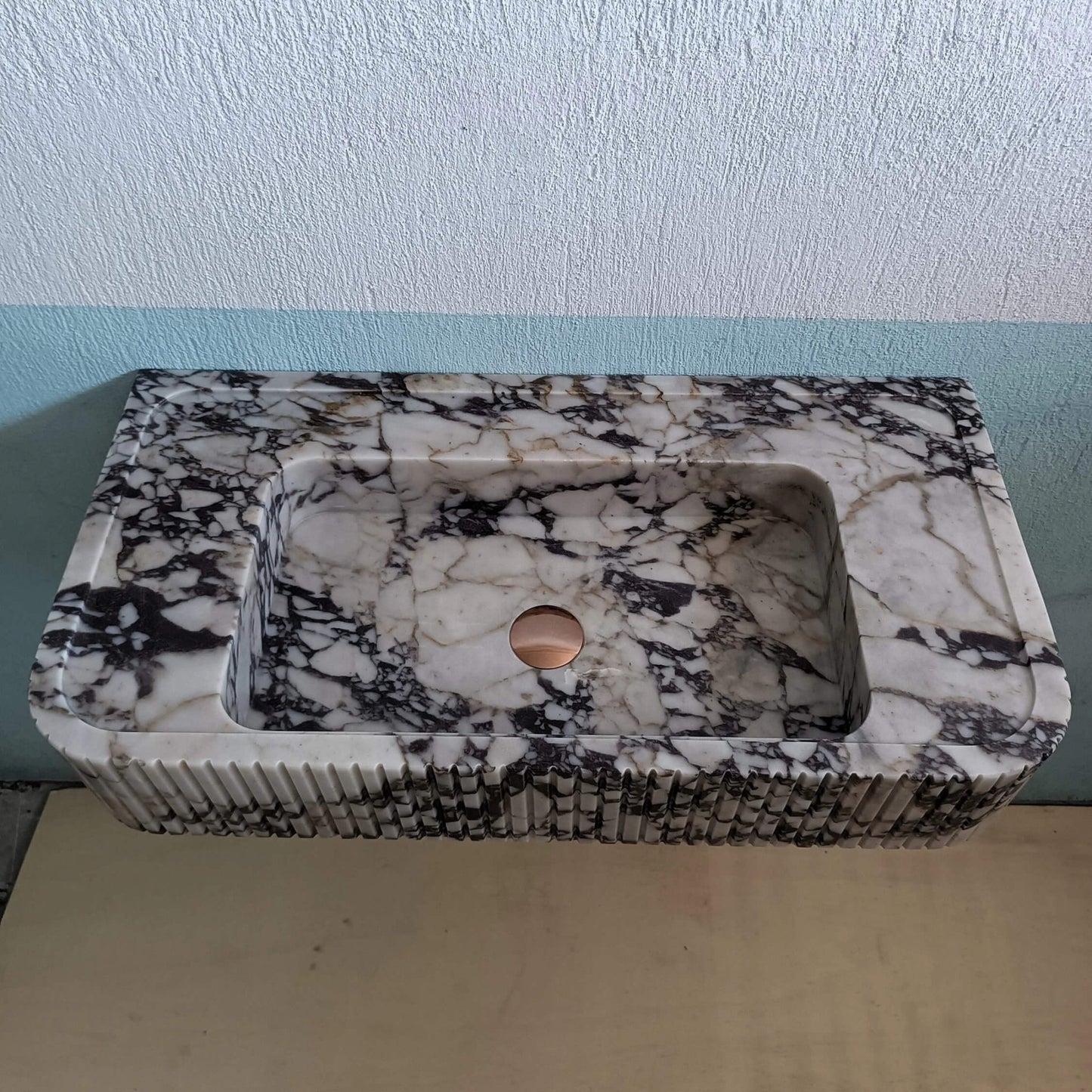 Wall Mount Sink, Calacatta Viola Sink, Ribbed Marble Sink, Solid Marble Bathroom Sink, Grooved Washbasin, Marble Sink, Fluted Sink, Stone - Zeus Marble
