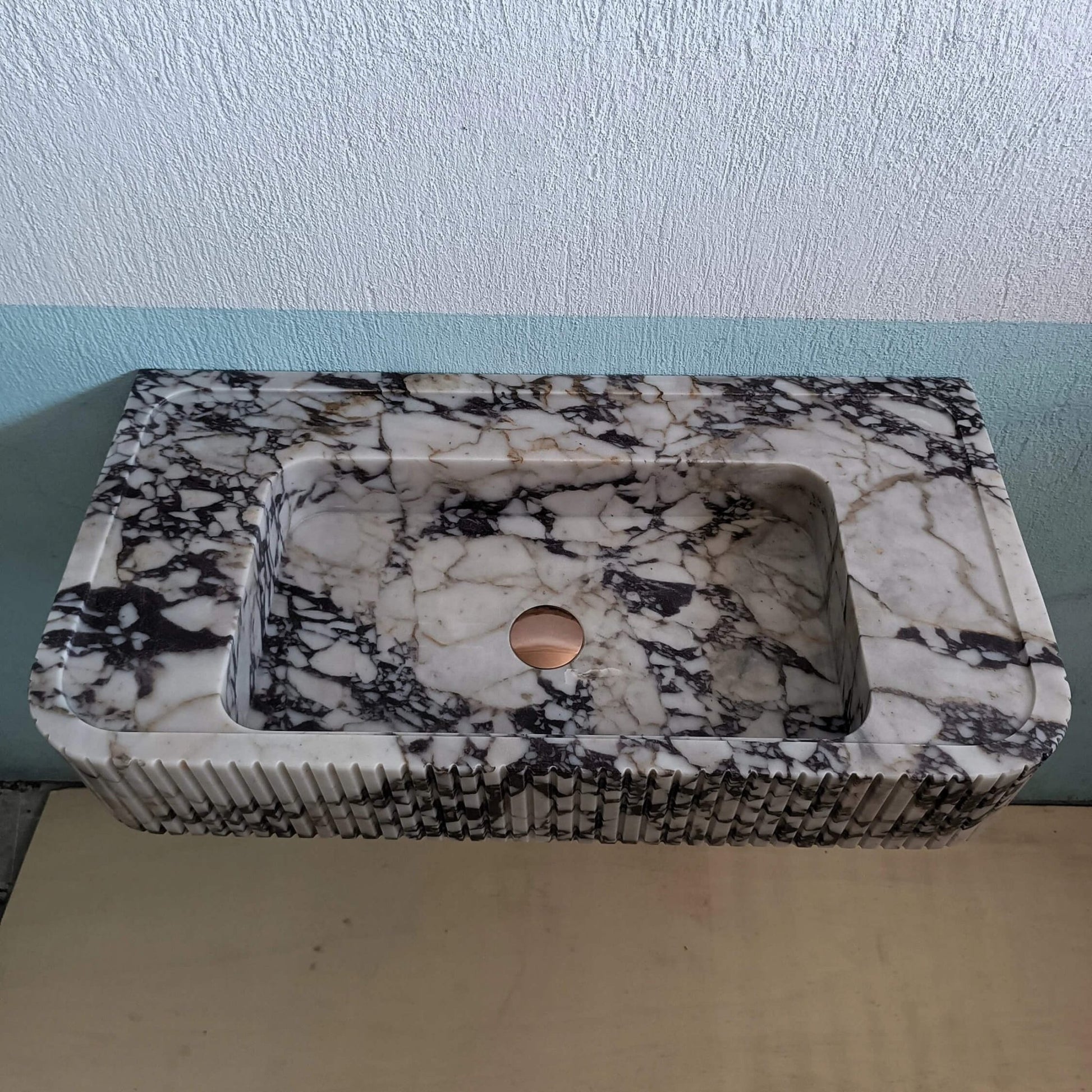 Wall Mount Sink, Calacatta Viola Sink, Ribbed Marble Sink, Solid Marble Bathroom Sink, Grooved Washbasin, Marble Sink, Fluted Sink, Stone - Zeus Marble