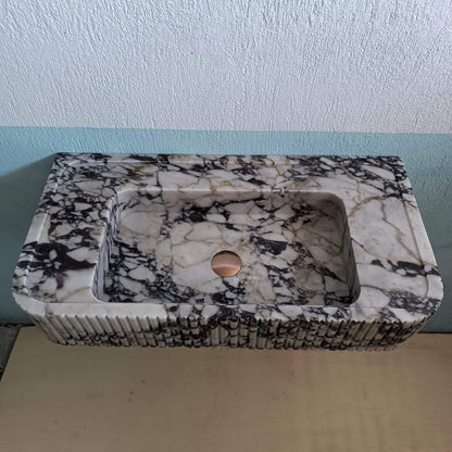 Wall Mount Sink, Calacatta Viola Sink, Ribbed Marble Sink, Solid Marble Bathroom Sink, Grooved Washbasin, Marble Sink, Fluted Sink, Stone - Zeus Marble