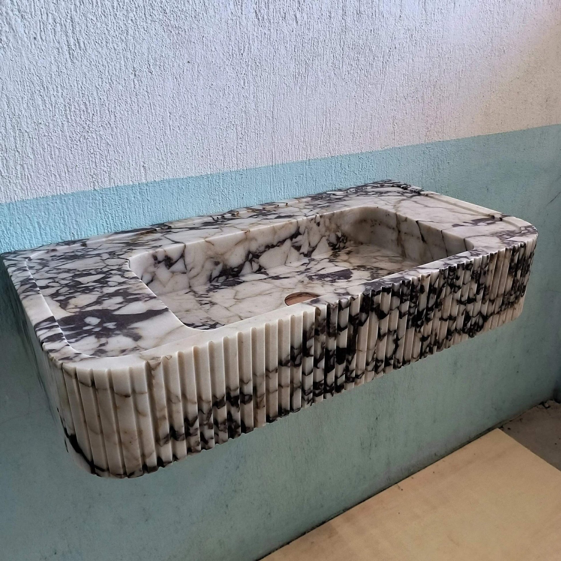 Wall Mount Sink, Calacatta Viola Sink, Ribbed Marble Sink, Solid Marble Bathroom Sink, Grooved Washbasin, Marble Sink, Fluted Sink, Stone - Zeus Marble