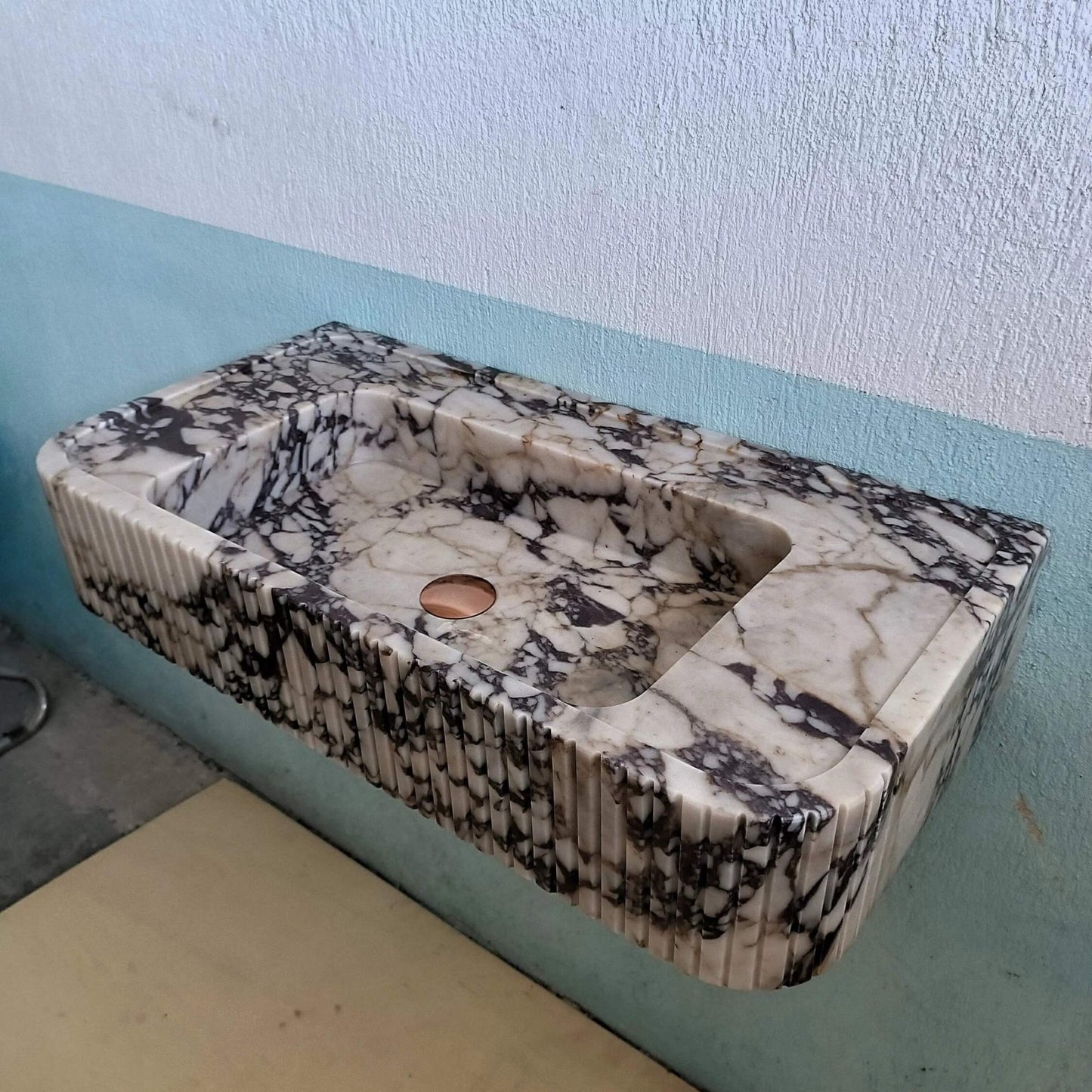 Wall Mount Sink, Calacatta Viola Sink, Ribbed Marble Sink, Solid Marble Bathroom Sink, Grooved Washbasin, Marble Sink, Fluted Sink, Stone - Zeus Marble