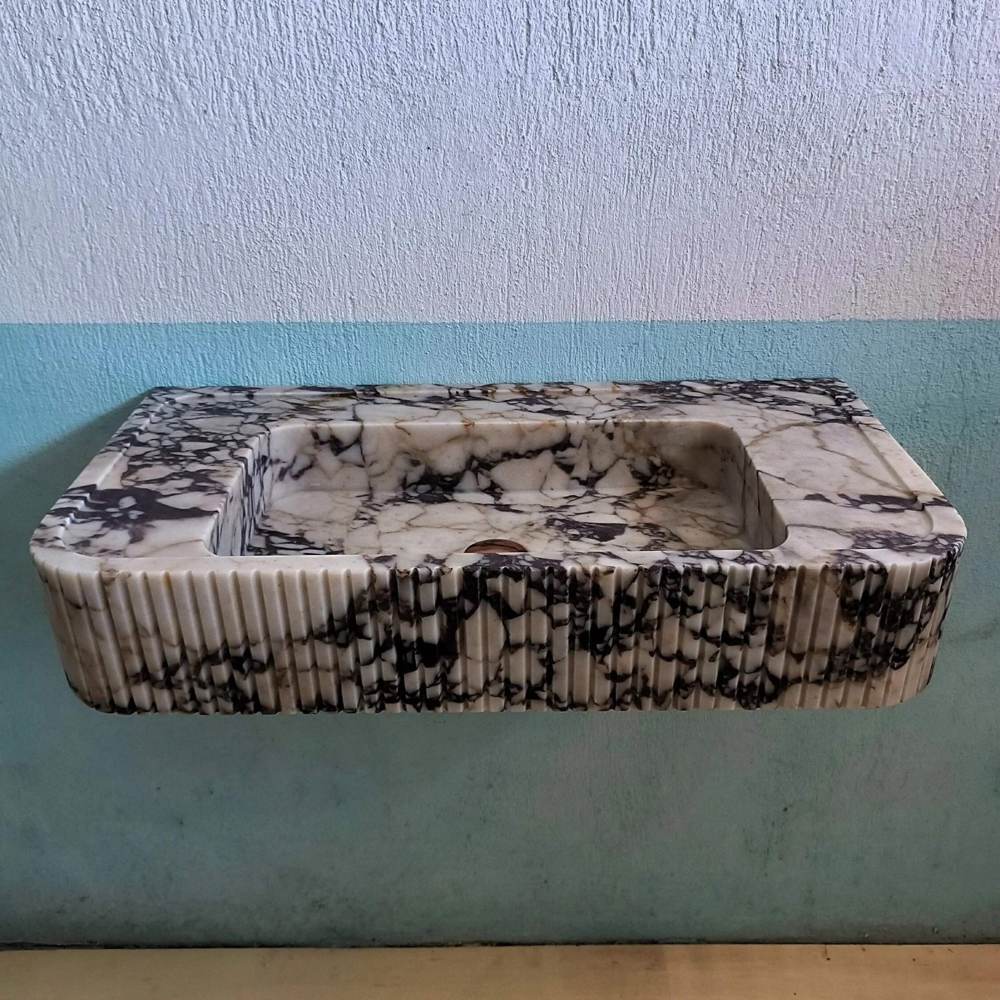 Wall Mount Sink, Calacatta Viola Sink, Ribbed Marble Sink, Solid Marble Bathroom Sink, Grooved Washbasin, Marble Sink, Fluted Sink, Stone - Zeus Marble