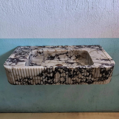 Wall Mount Sink, Calacatta Viola Sink, Ribbed Marble Sink, Solid Marble Bathroom Sink, Grooved Washbasin, Marble Sink, Fluted Sink, Stone - Zeus Marble