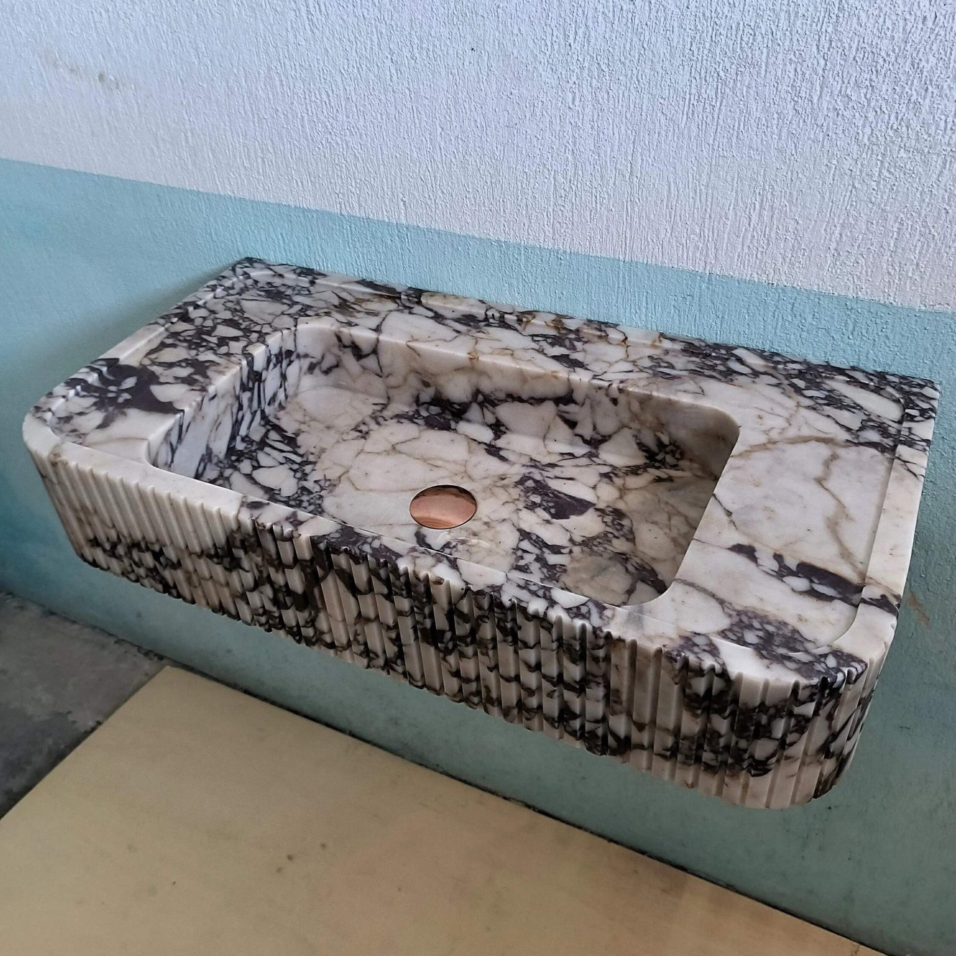 Wall Mount Sink, Calacatta Viola Sink, Ribbed Marble Sink, Solid Marble Bathroom Sink, Grooved Washbasin, Marble Sink, Fluted Sink, Stone - Zeus Marble