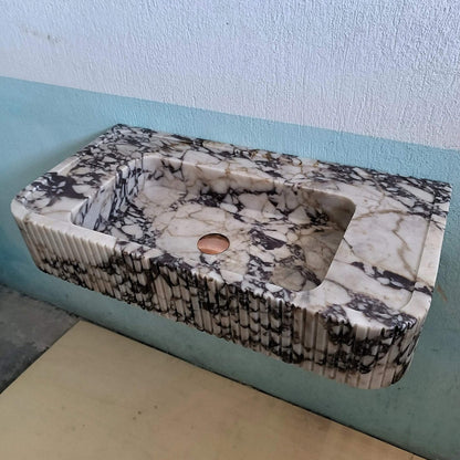 Wall Mount Sink, Calacatta Viola Sink, Ribbed Marble Sink, Solid Marble Bathroom Sink, Grooved Washbasin, Marble Sink, Fluted Sink, Stone - Zeus Marble