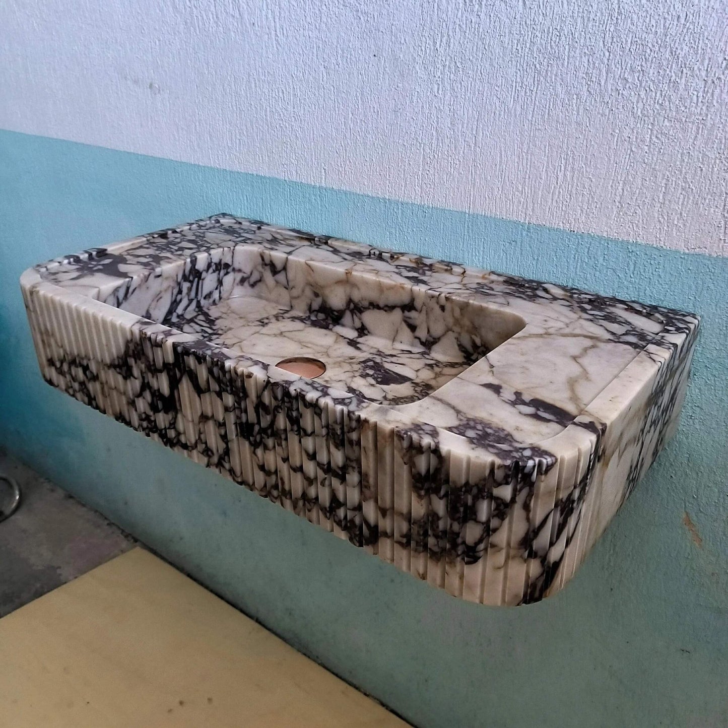 Wall Mount Sink, Calacatta Viola Sink, Ribbed Marble Sink, Solid Marble Bathroom Sink, Grooved Washbasin, Marble Sink, Fluted Sink, Stone - Zeus Marble