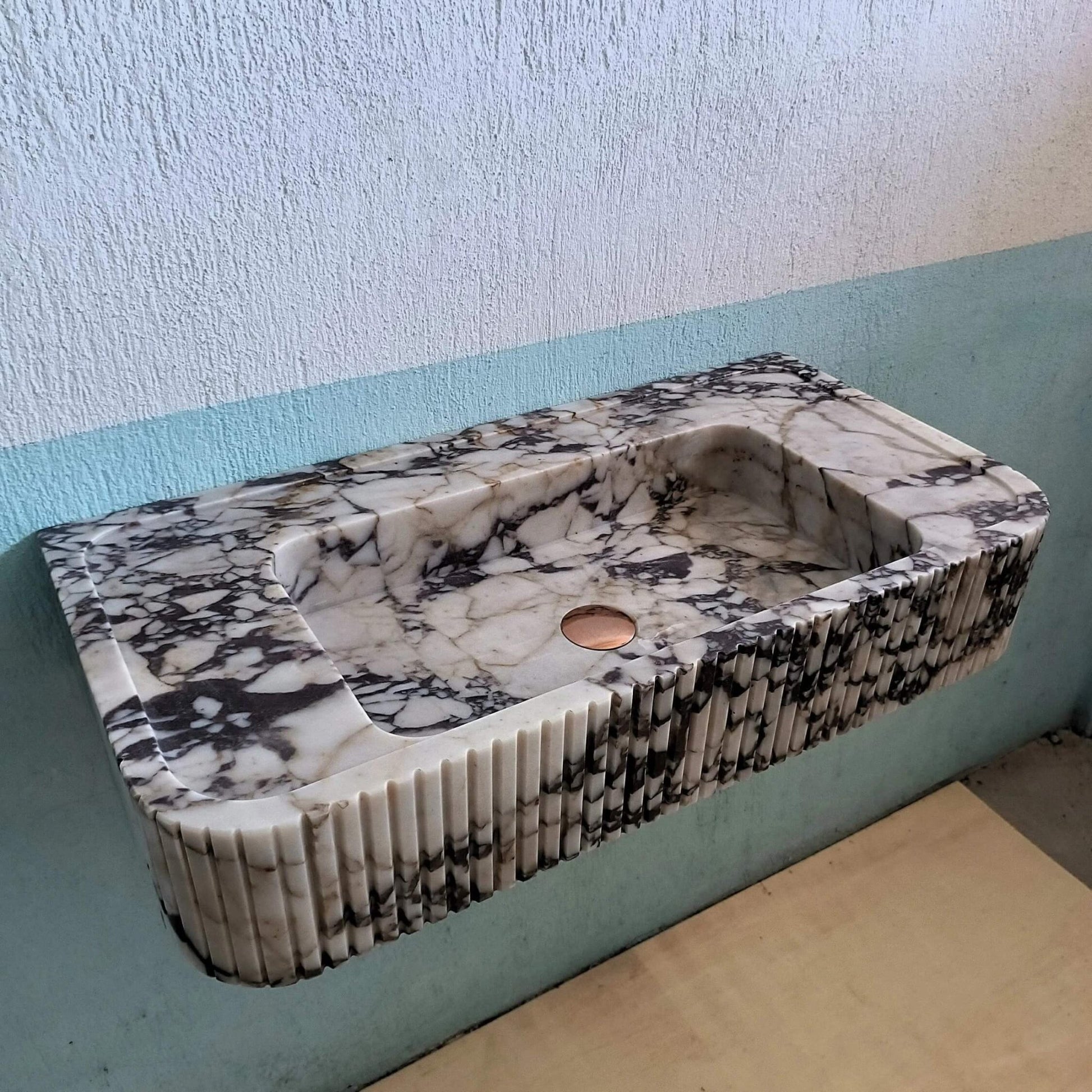 Wall Mount Sink, Calacatta Viola Sink, Ribbed Marble Sink, Solid Marble Bathroom Sink, Grooved Washbasin, Marble Sink, Fluted Sink, Stone - Zeus Marble