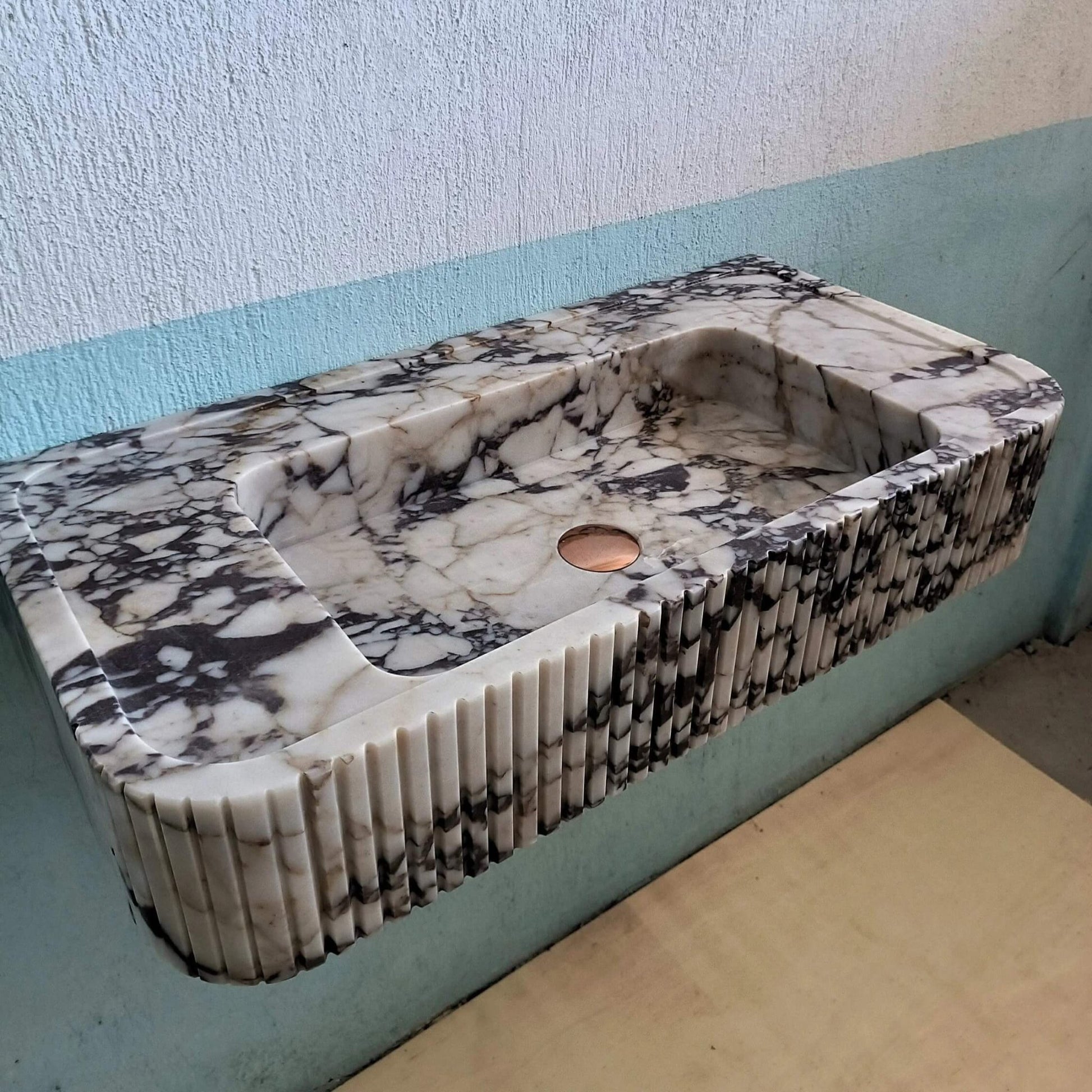 Wall Mount Sink, Calacatta Viola Sink, Ribbed Marble Sink, Solid Marble Bathroom Sink, Grooved Washbasin, Marble Sink, Fluted Sink, Stone - Zeus Marble
