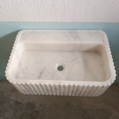 White Marble Floating Sink, White Carrara Marble Sink, White Wall Mount Marble Sink, White Flute Stone Sink, White Farmhouse Sink Carrara - Zeus Marble