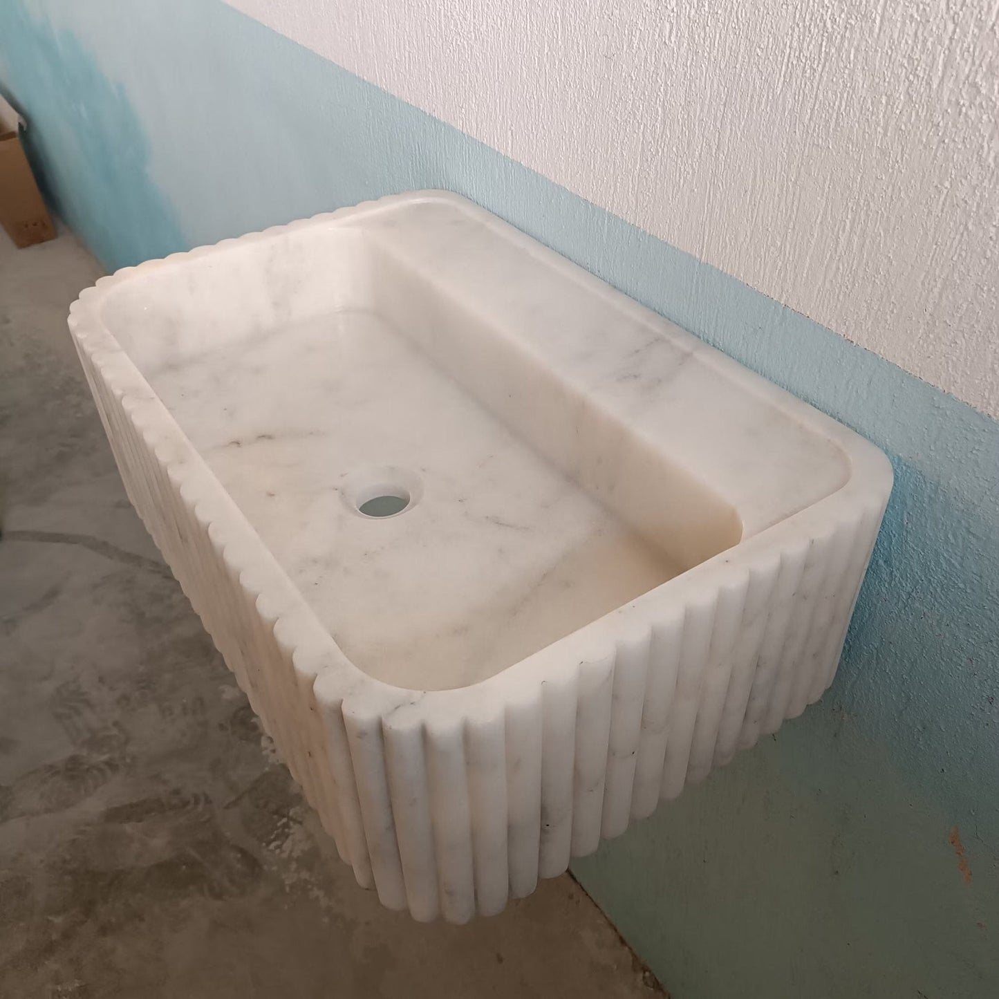 White Marble Floating Sink, White Carrara Marble Sink, White Wall Mount Marble Sink, White Flute Stone Sink, White Farmhouse Sink Carrara - Zeus Marble
