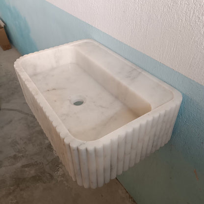 White Marble Floating Sink, White Carrara Marble Sink, White Wall Mount Marble Sink, White Flute Stone Sink, White Farmhouse Sink Carrara - Zeus Marble