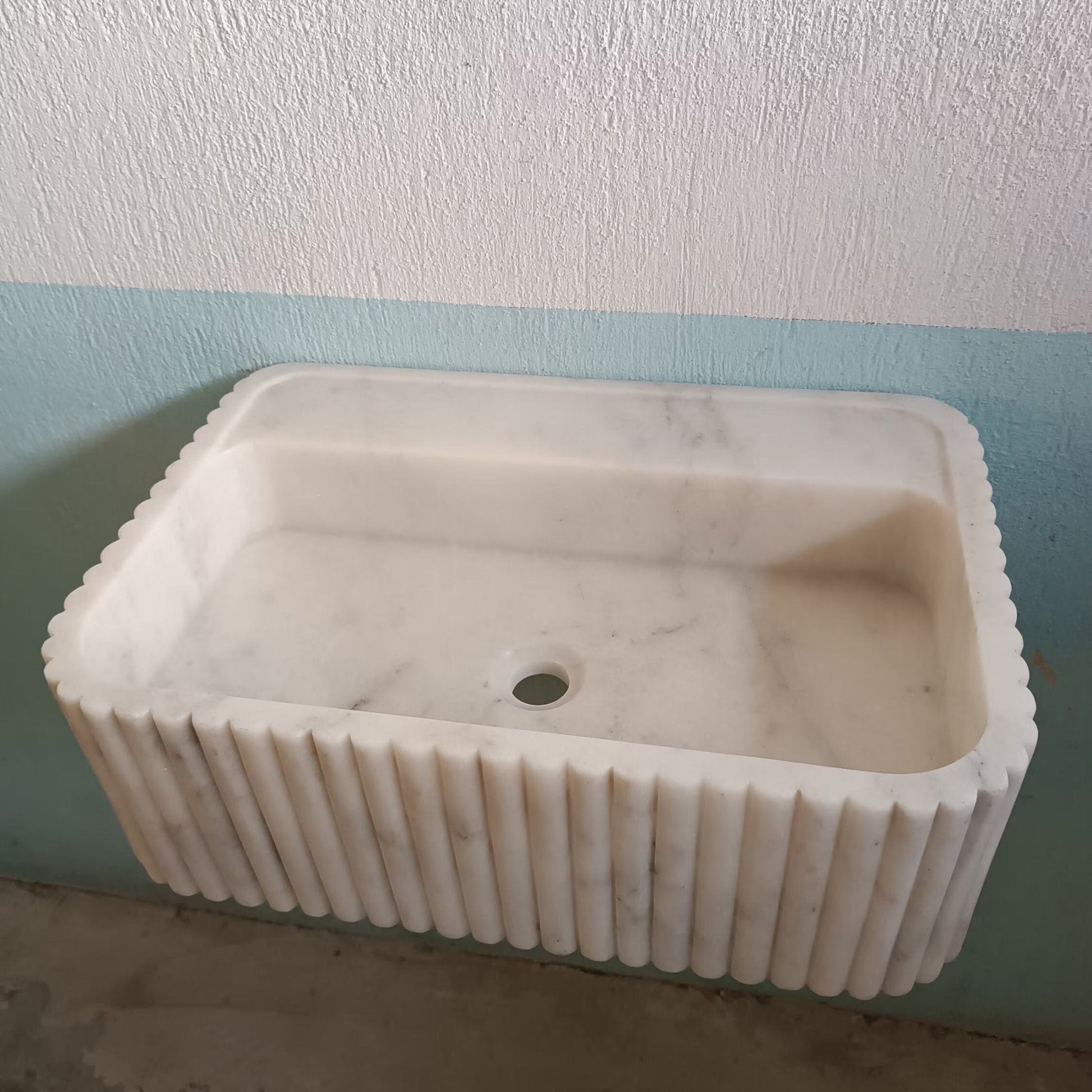 White Marble Floating Sink, White Carrara Marble Sink, White Wall Mount Marble Sink, White Flute Stone Sink, White Farmhouse Sink Carrara - Zeus Marble