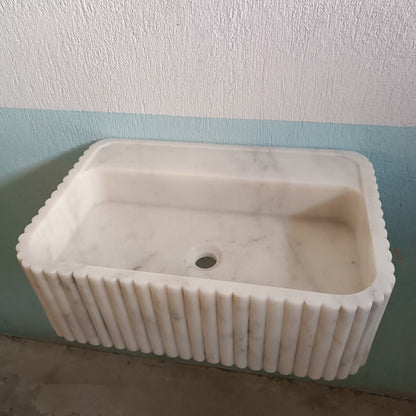 White Marble Floating Sink, White Carrara Marble Sink, White Wall Mount Marble Sink, White Flute Stone Sink, White Farmhouse Sink Carrara - Zeus Marble