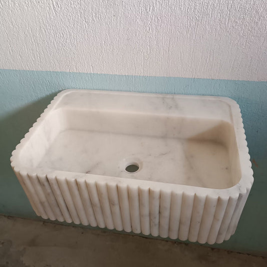 White Marble Floating Sink, White Carrara Marble Sink, White Wall Mount Marble Sink, White Flute Stone Sink, White Farmhouse Sink Carrara - Zeus Marble