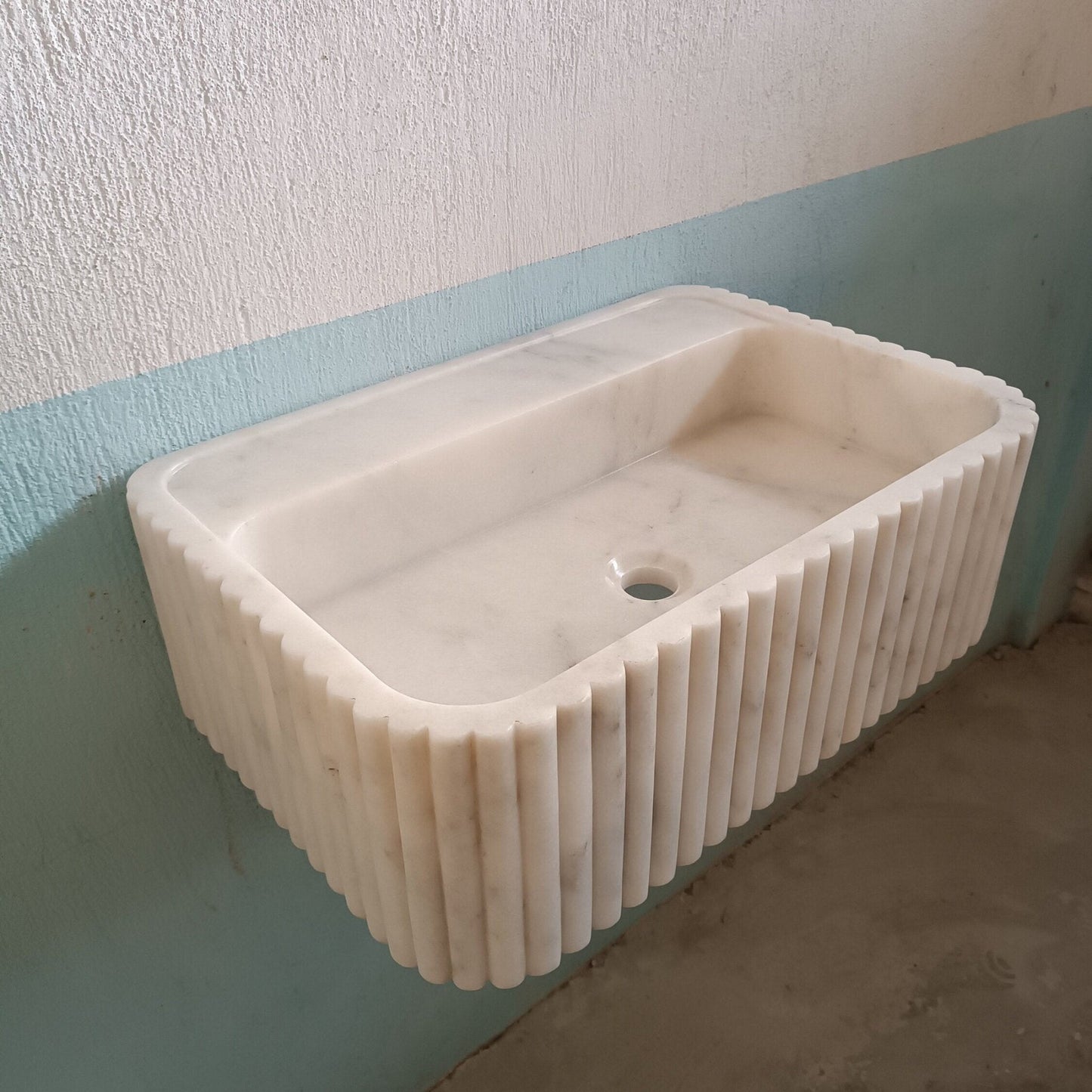 White Marble Floating Sink, White Carrara Marble Sink, White Wall Mount Marble Sink, White Flute Stone Sink, White Farmhouse Sink Carrara - Zeus Marble